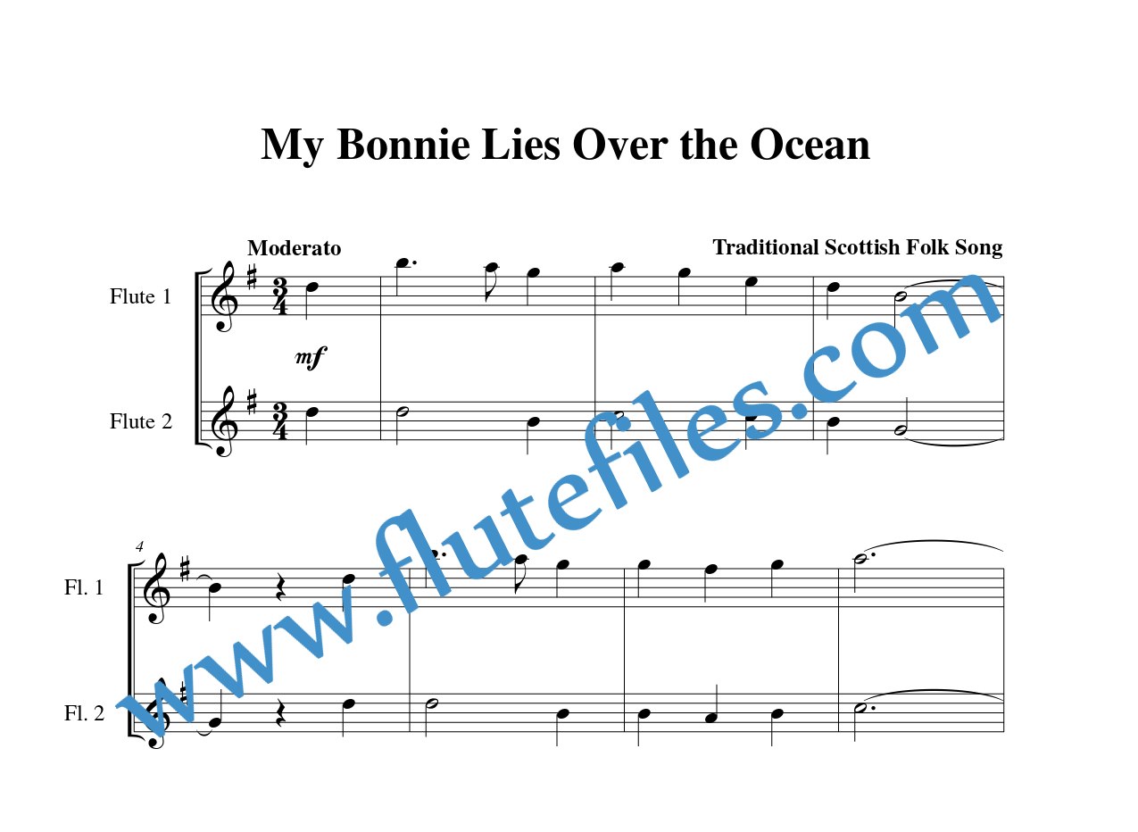 My Bonnie Lies Over the Ocean flute duet sheet music