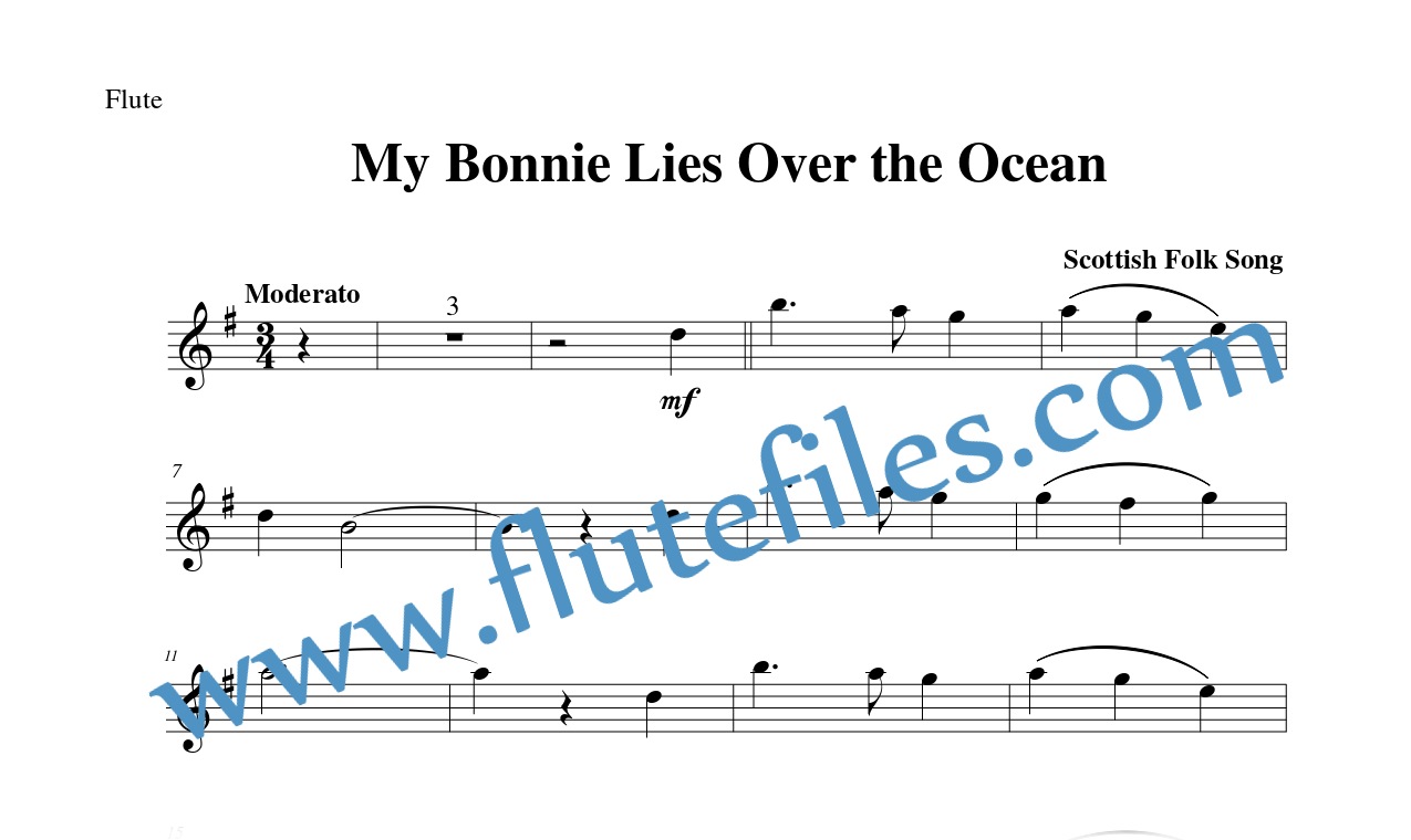 Flute part for My Bonnie Lies Over the Ocean flute solo sheet music