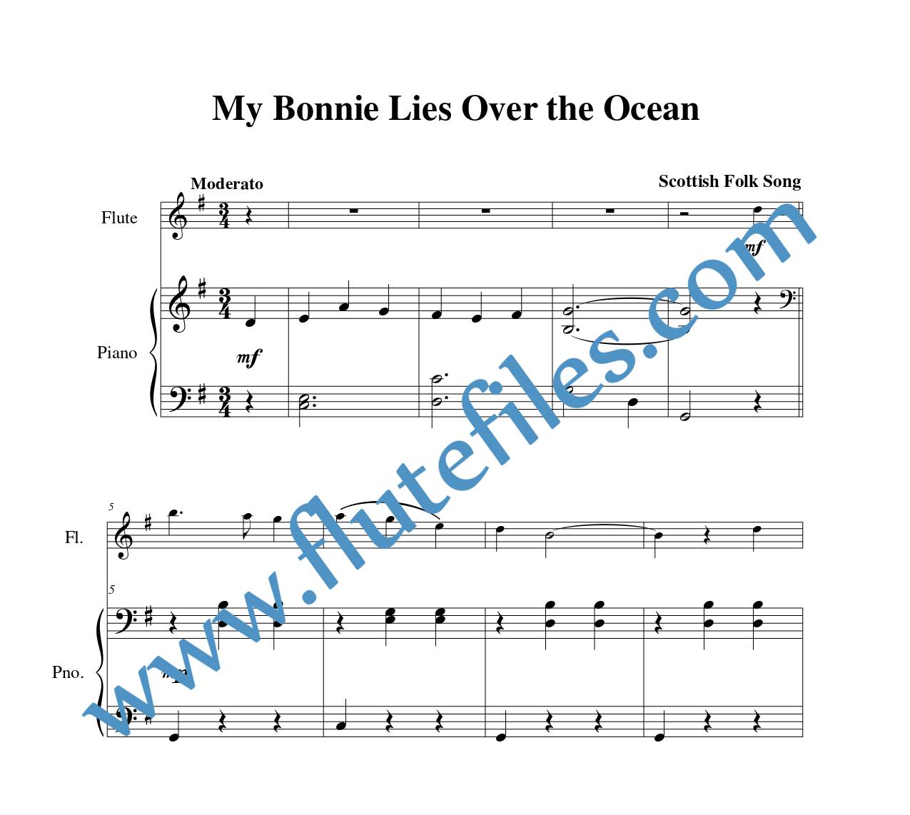 Piano accompaniment for My Bonnie Lies Over the Ocean flute solo sheet music