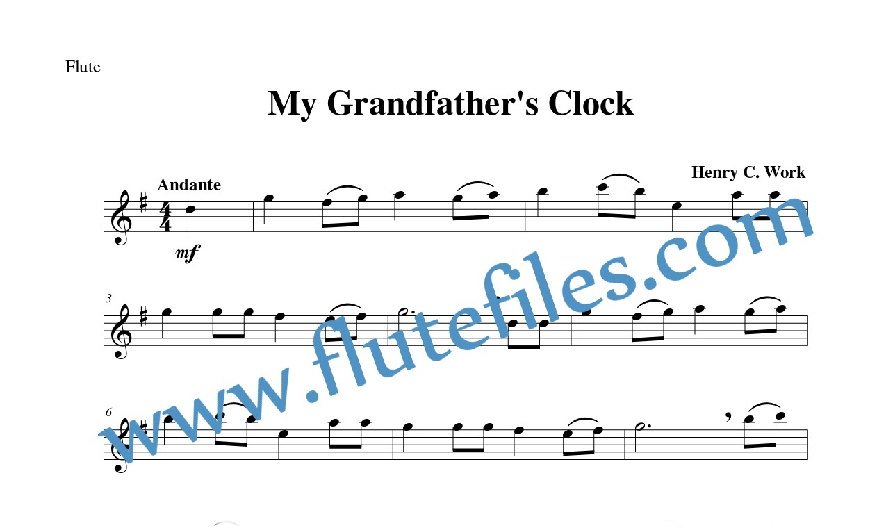 Flute part for My Grandfather’s Clock flute solo sheet music