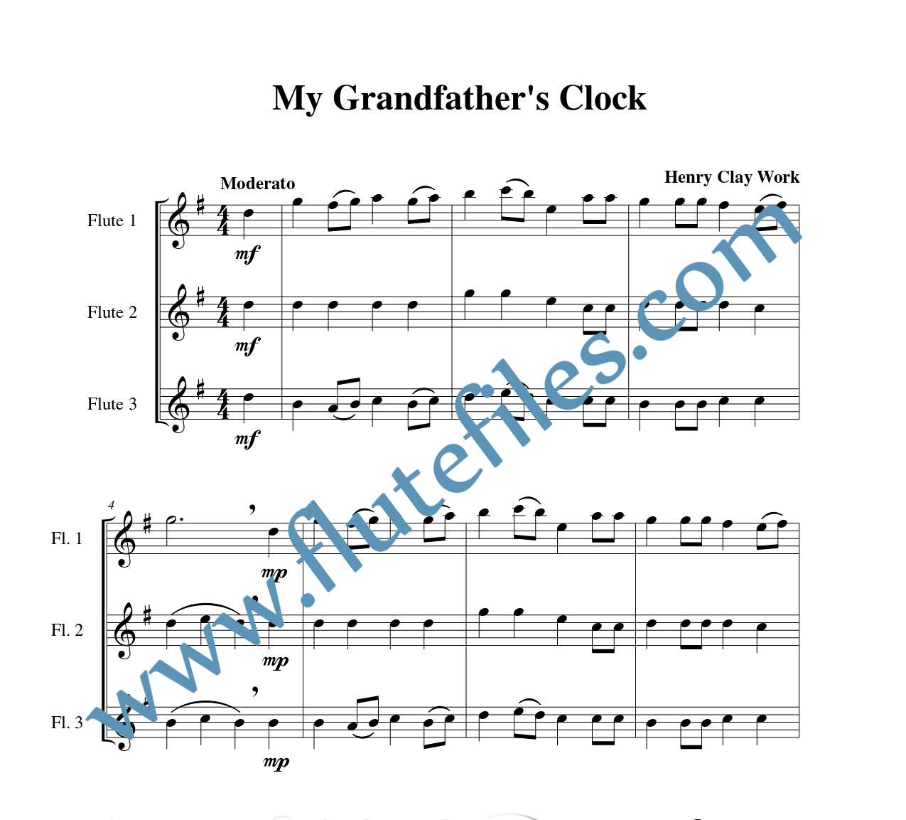 My Grandfathers Clock flute trio sheet music