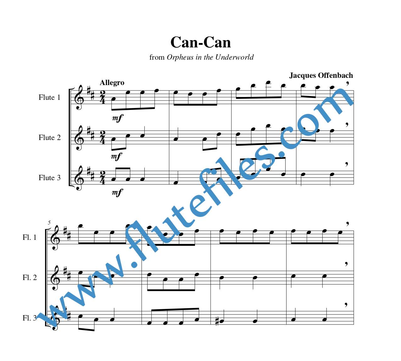 Can-Can flute trio sheet music by Offenbach