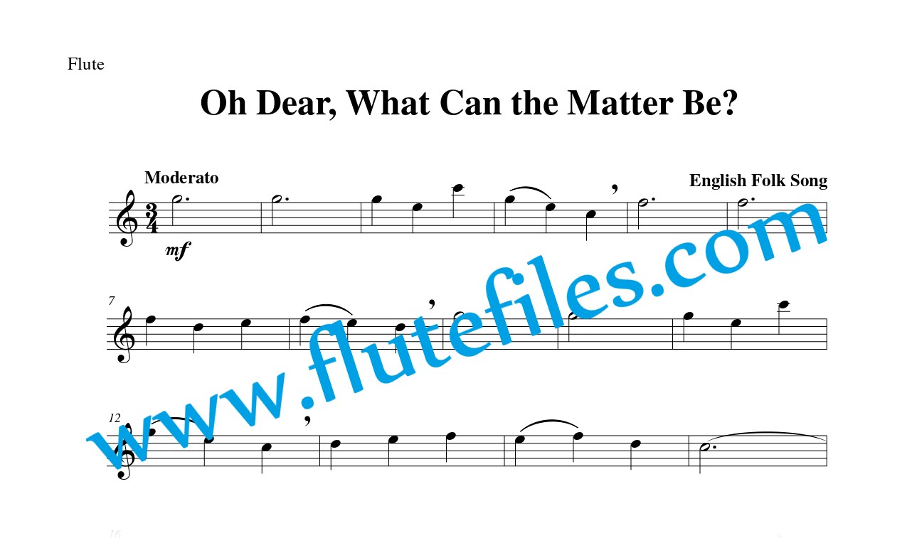 Flute part for Oh Dear, What Can the Matter Be flute solo sheet music