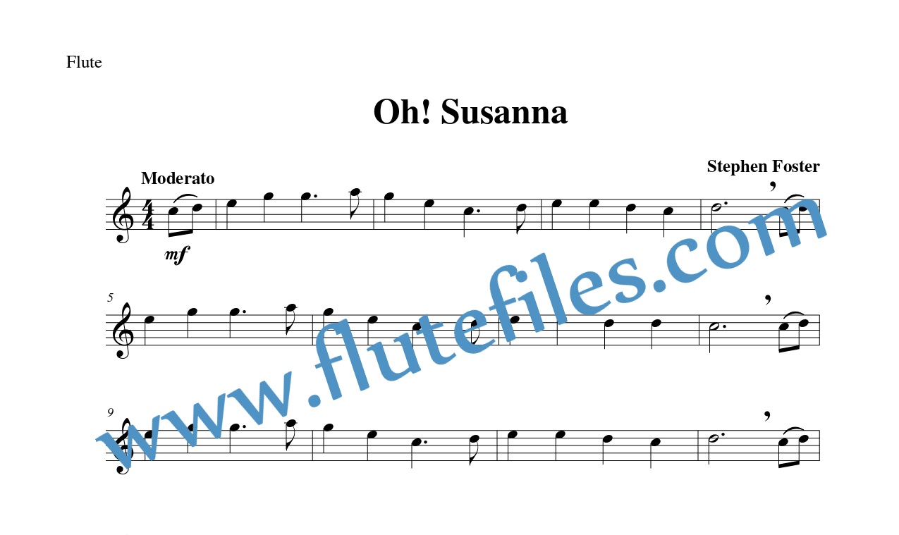Flute part for Oh! Susanna flute solo sheet music
