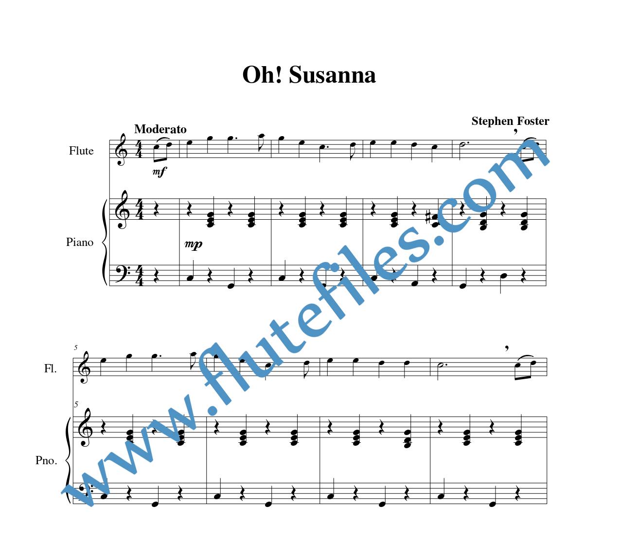 Piano accompaniment for Oh! Susanna flute solo sheet music
