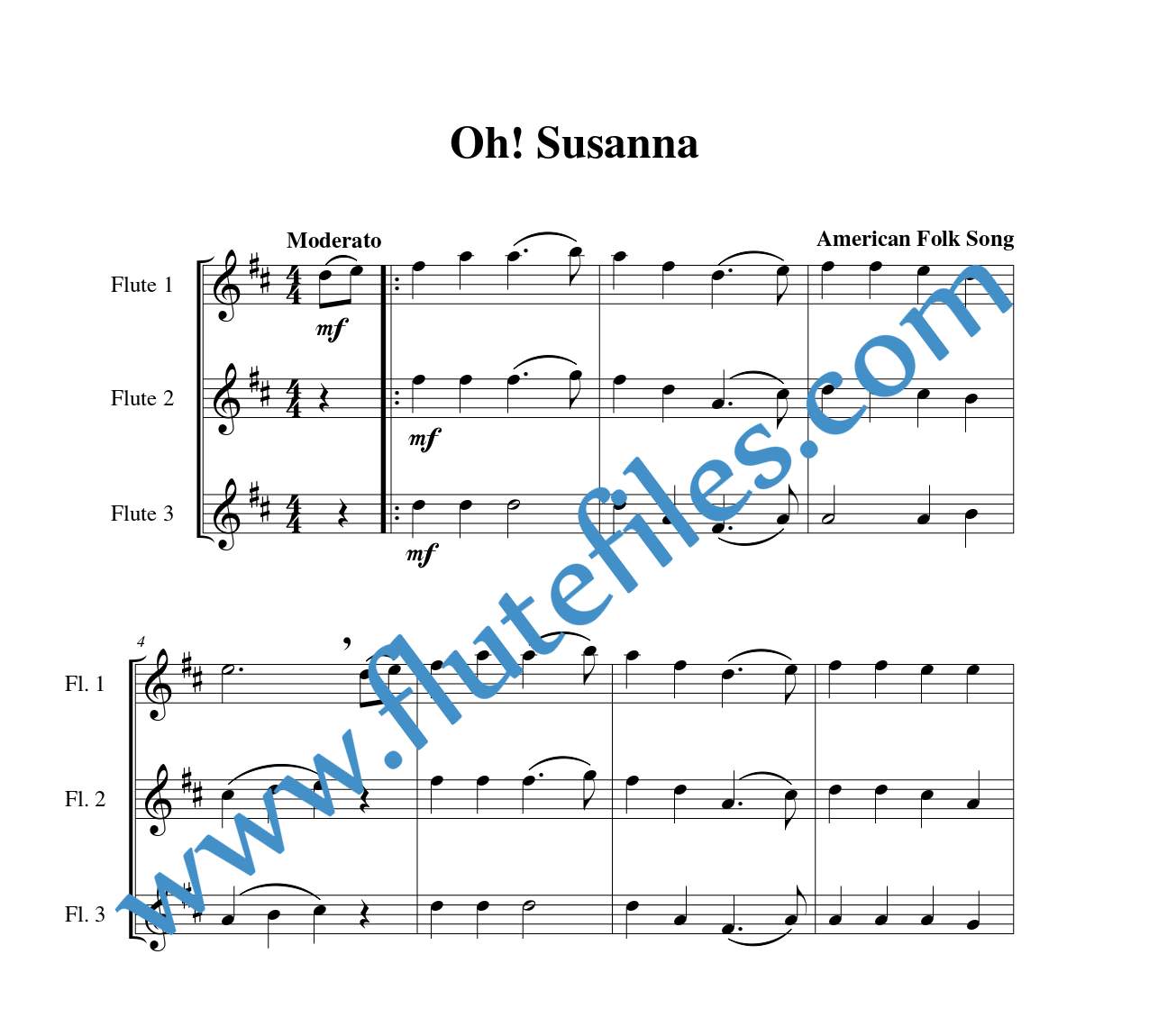 Oh! Susanna flute trio sheet music