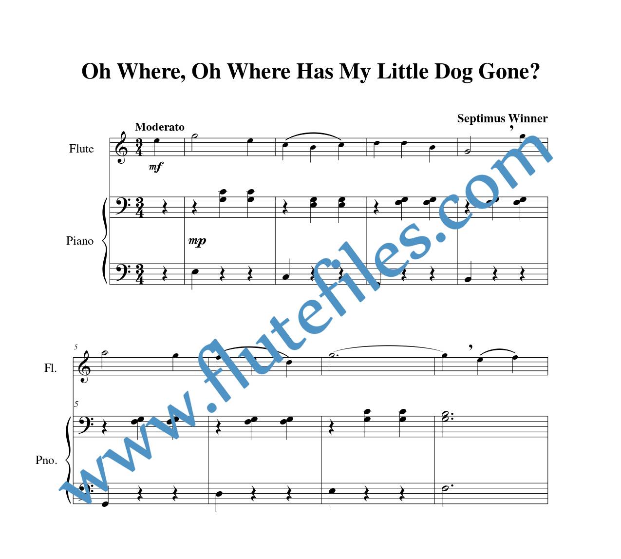 Piano accompaniment for Oh Where, Oh Where Has My Little Dog Gone flute solo sheet music