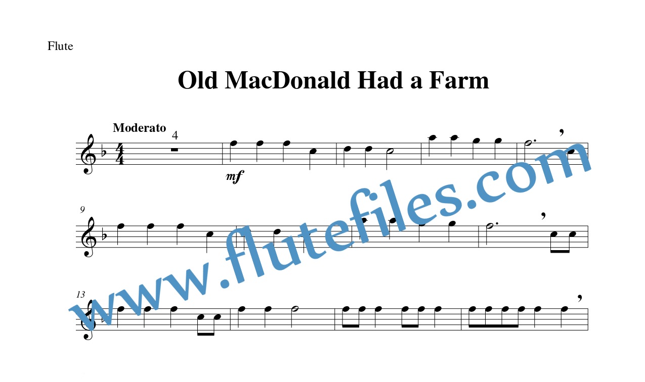 Flute part for Old MacDonald Had a Farm flute solo sheet music