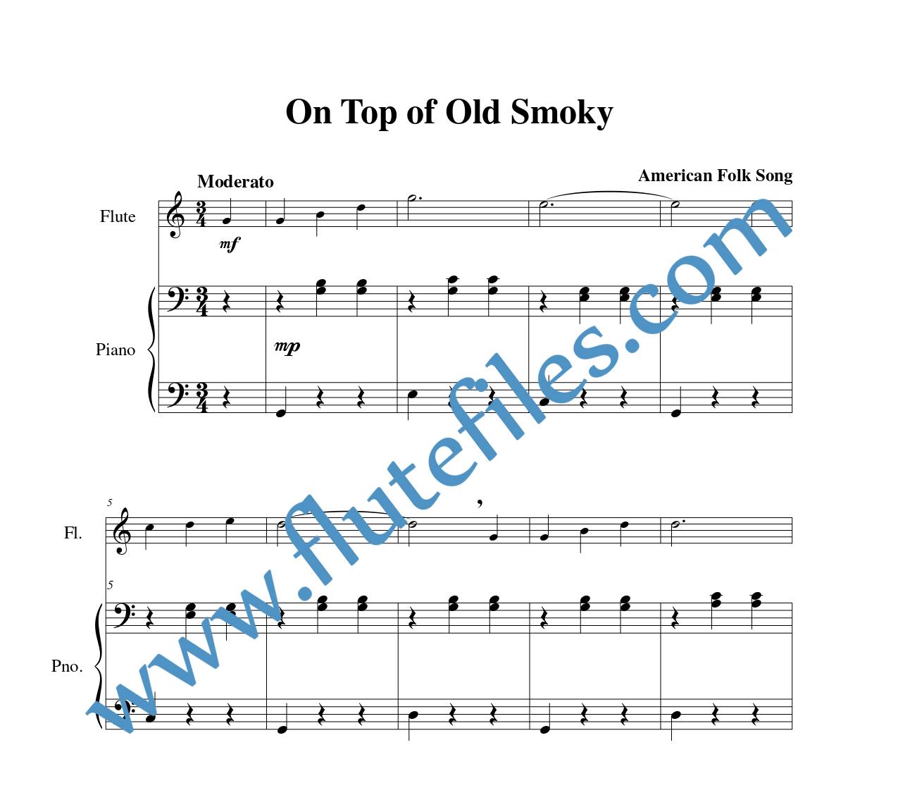 Piano accompaniment for On Top of Old Smoky flute solo sheet music
