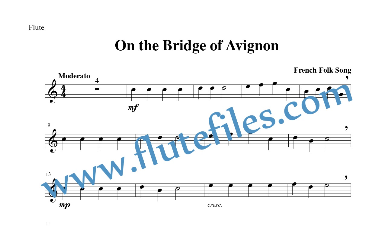 Flute part for On the Bridge of Avignon flute solo sheet music