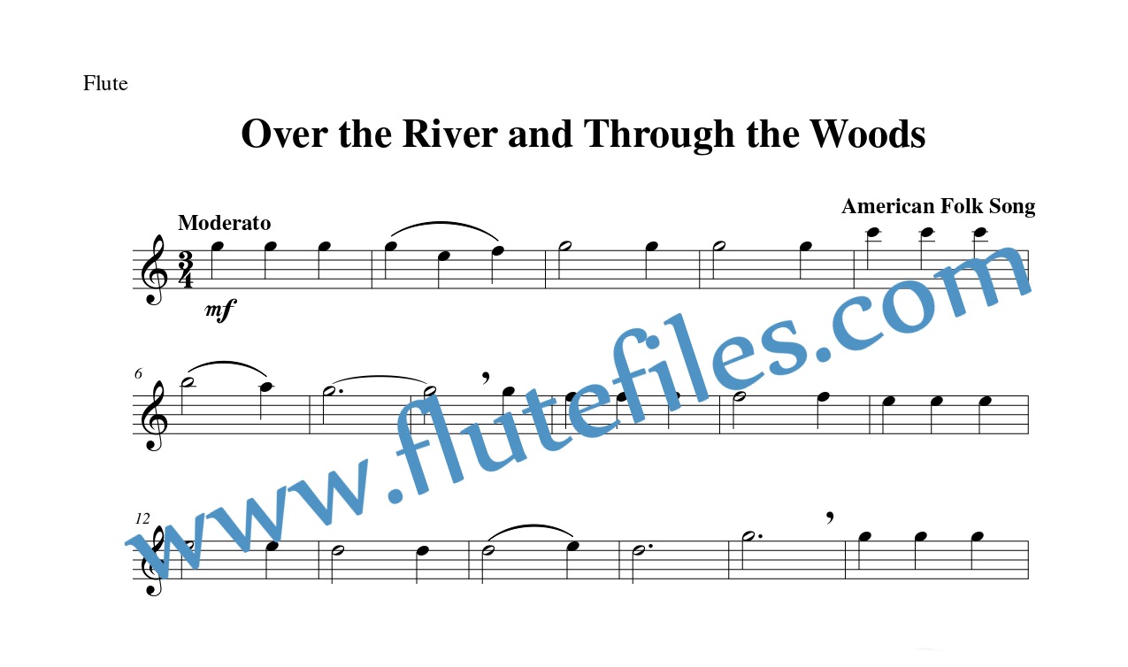 Flute part for Over the River and Through the Woods flute solo sheet music