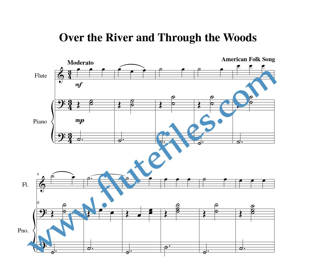 Piano accompaniment for Over the River and Through the Woods flute solo sheet music