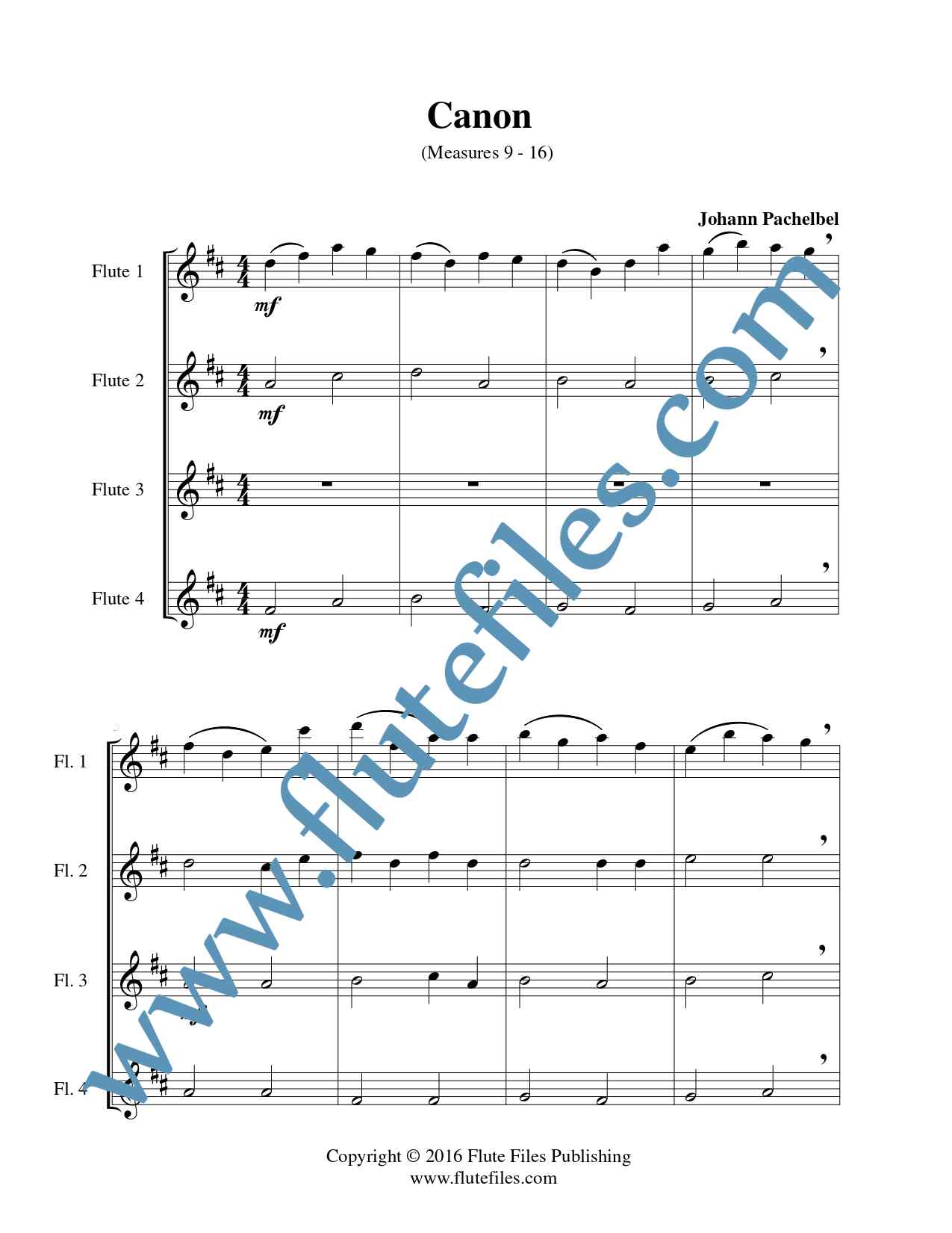 Canon flute quartet sheet music by Pachelbel