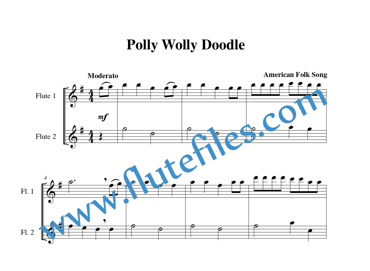 Polly Wolly Doodle flute duet sheet music