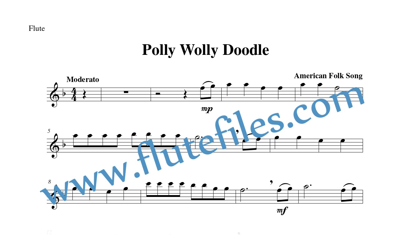 Flute part for Polly Wolly Doodle flute solo sheet music