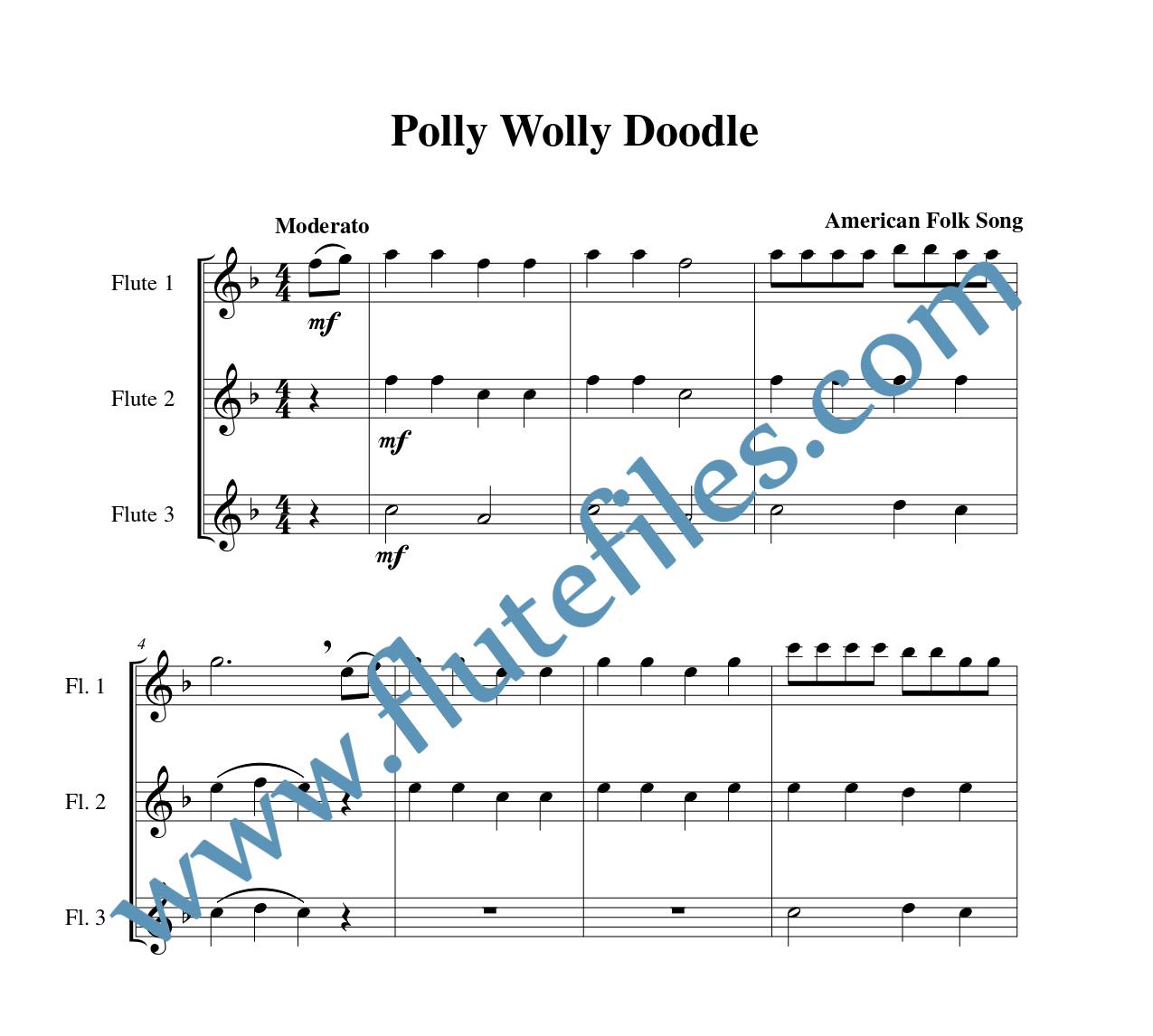 Polly Wolly Doodle flute trio sheet music