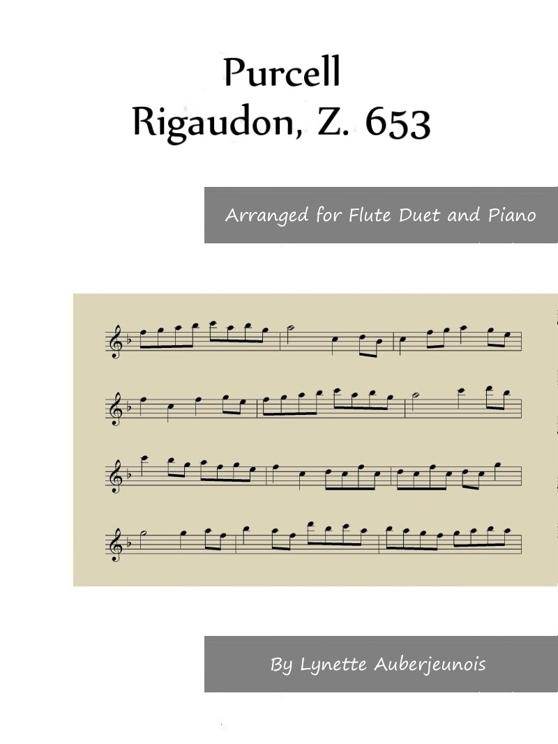 Sheet music cover for Rigaudon, Z. 653 flute duet and piano by Purcell