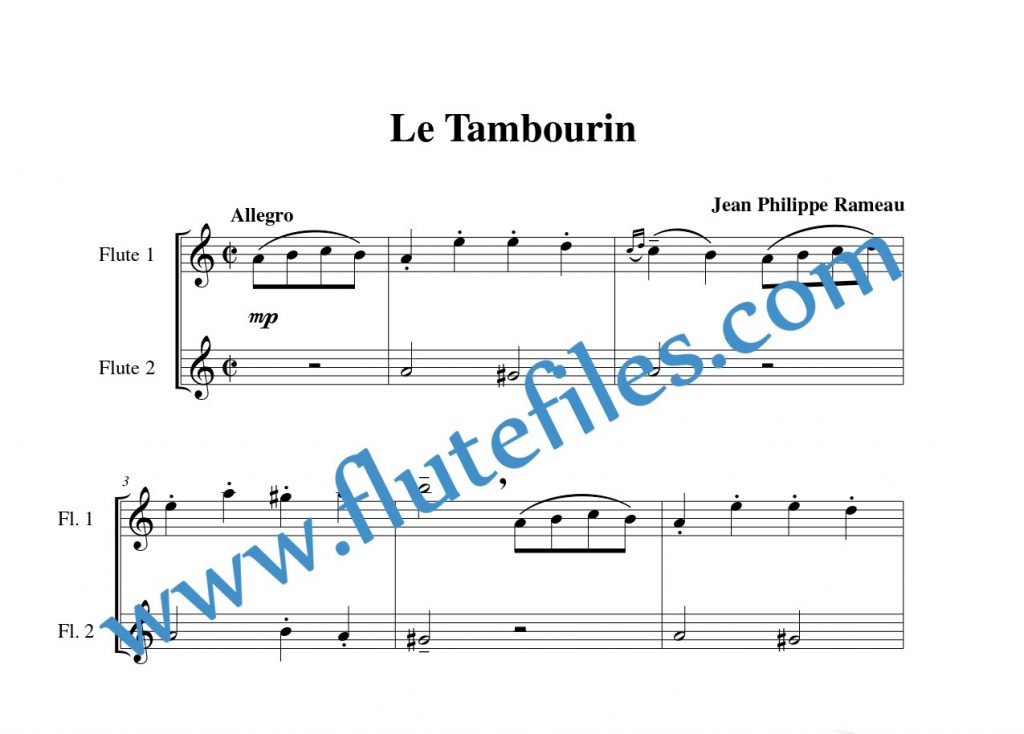Rameau Le Tambourin Flute Duet Flute Files Publishing