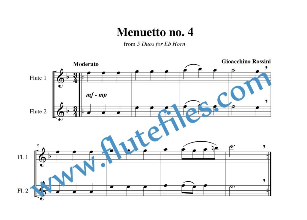 Menuetto flute duet sheet music by Rossini