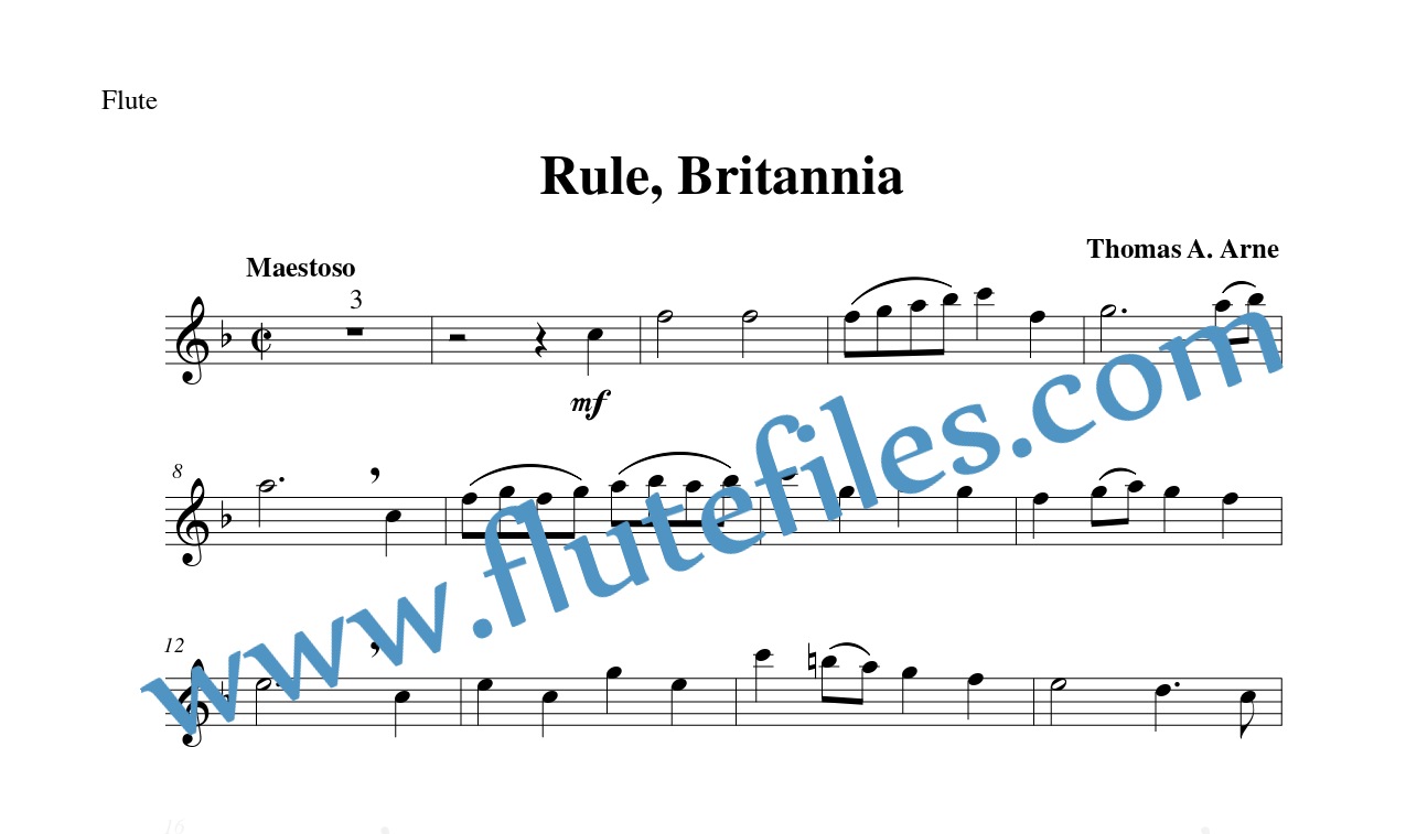 Flute part for Rule, Britannia flute solo sheet music