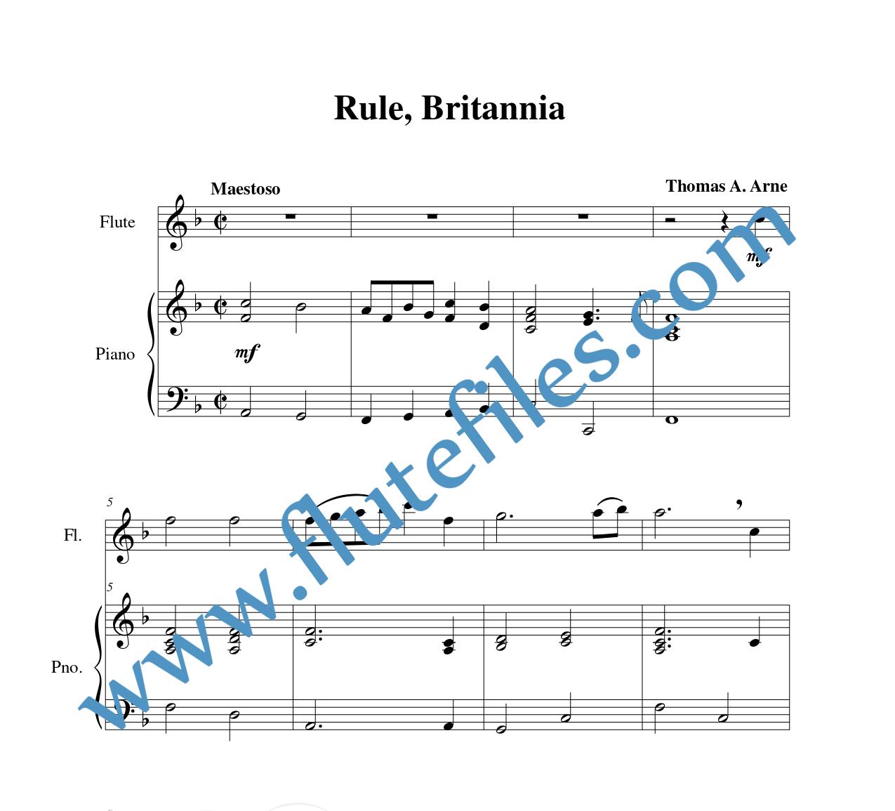 Piano accompaniment for Rule, Britannia flute solo sheet music