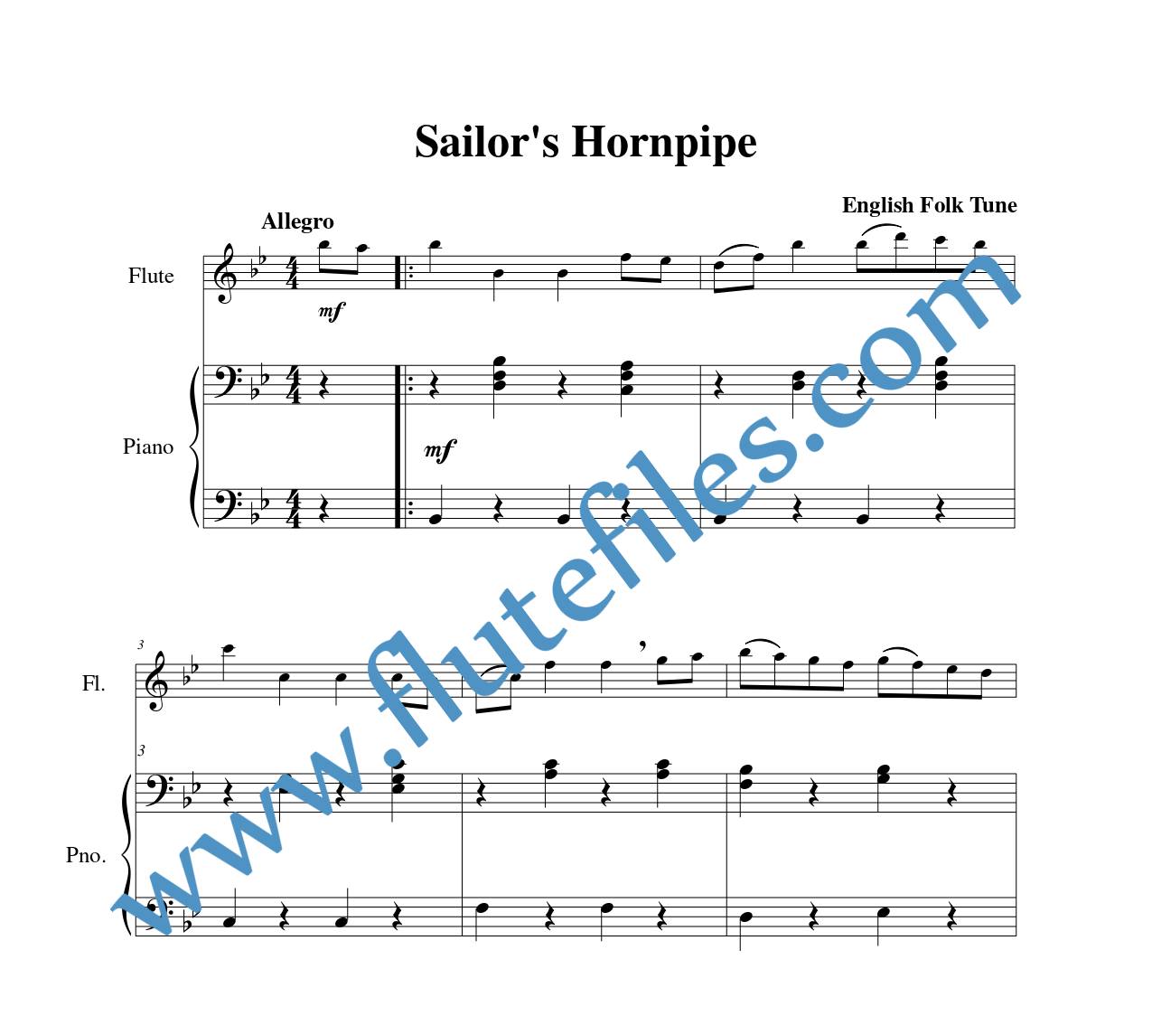Piano accompaniment for Sailors Hornpipe flute solo sheet music