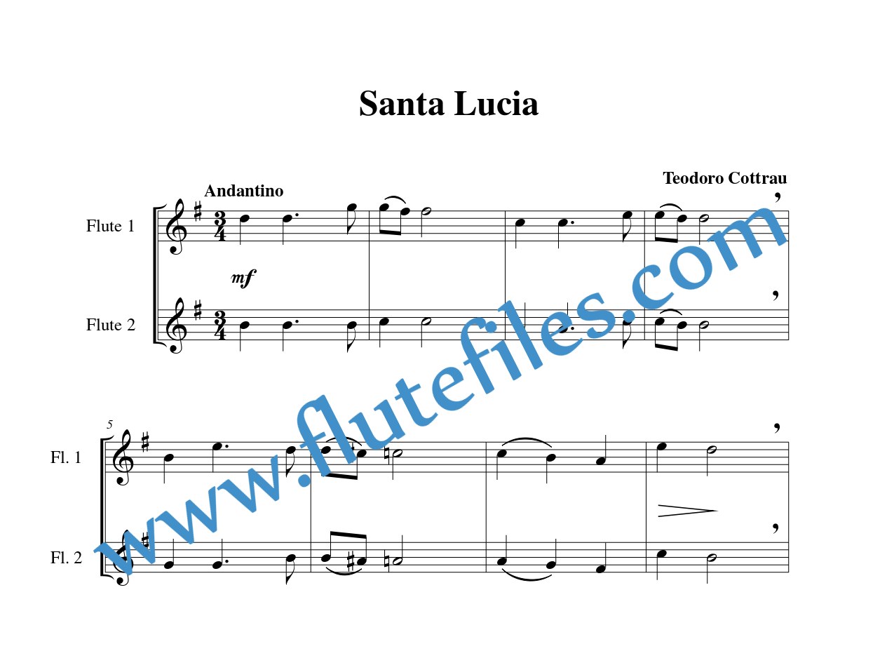 Santa Lucia flute duet sheet music