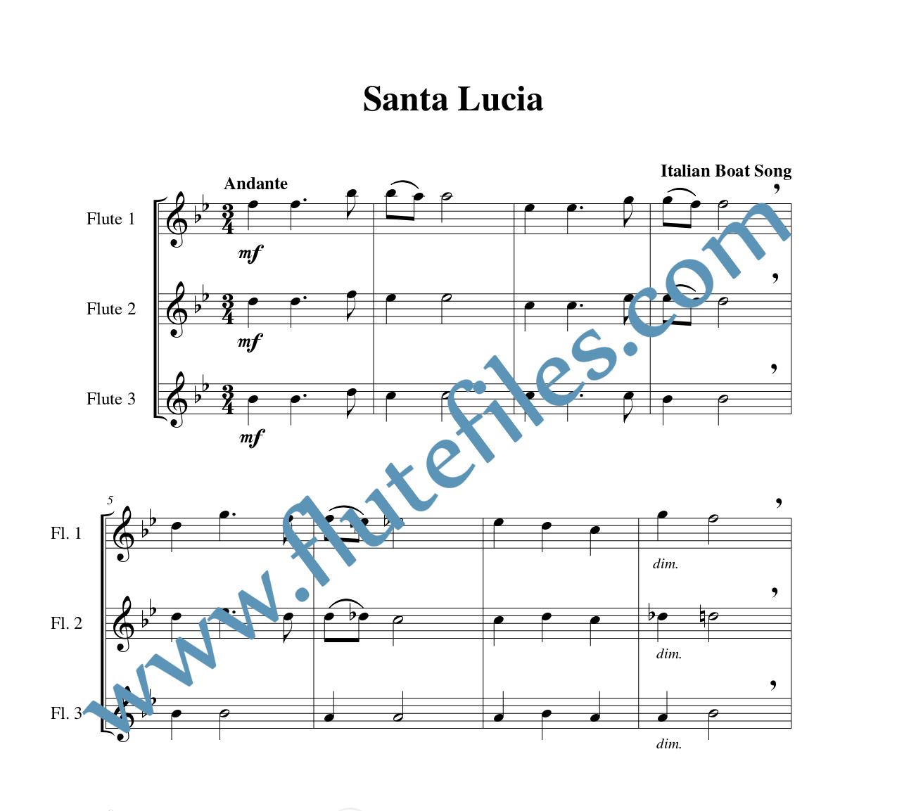 Santa Lucia flute trio sheet music