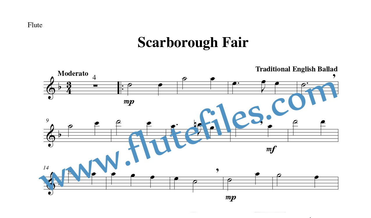 Flute part for Scarborough Fair flute solo sheet music