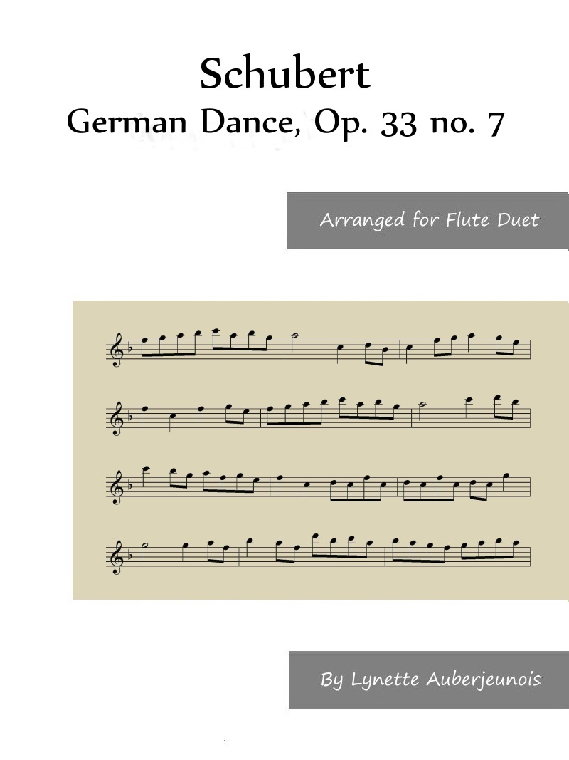 Sheet music cover for German Dance, Op. 33 no. 7 flute duet by Schubert