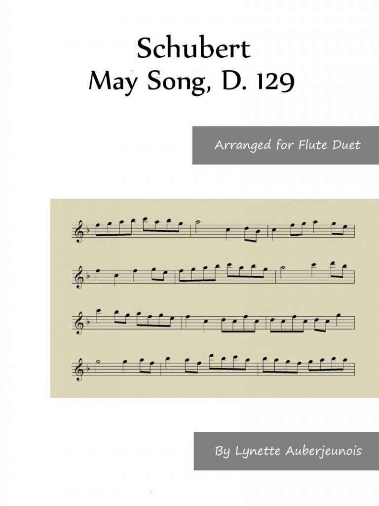 Sheet music cover for May Song, D. 129 flute duet by Schubert