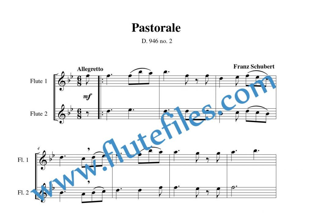 Pastorale, D. 946 no. 2 flute duet sheet music by Schubert