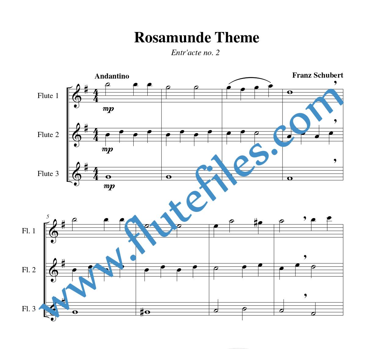 Rosamunde Theme flute trio sheet music by Schubert