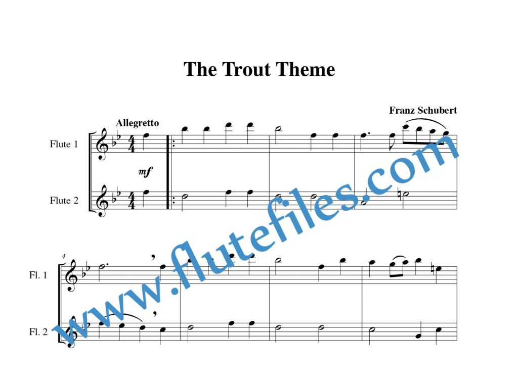 The Trout Theme flute duet sheet music by Schubert
