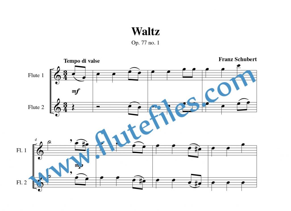Waltz, op. 77 no. 1 flute duet sheet music by Schubert