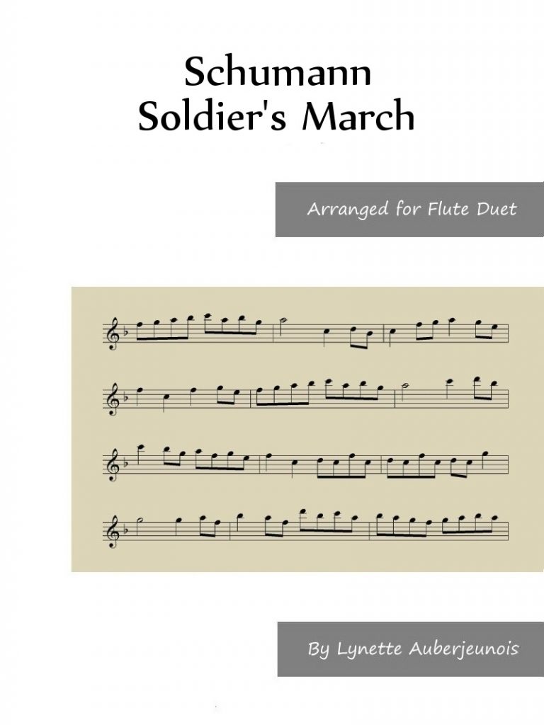Sheet music cover for Soldiers March flute duet by Schumann