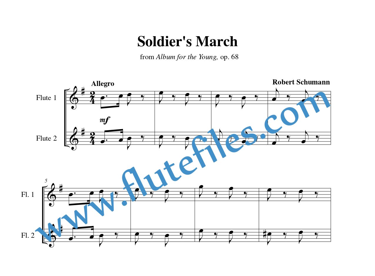 Flute part for Soldiers March flute duet and piano sheet music by Schumann