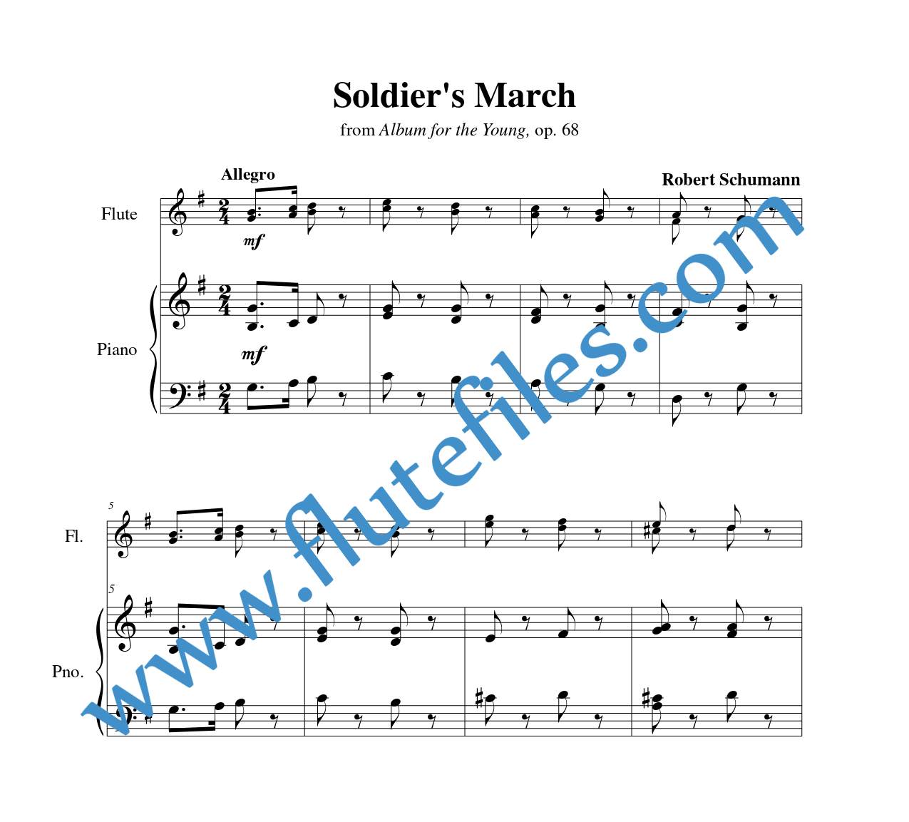 Piano accompaniment part for Soldiers March flute duet and piano sheet music by Schumann