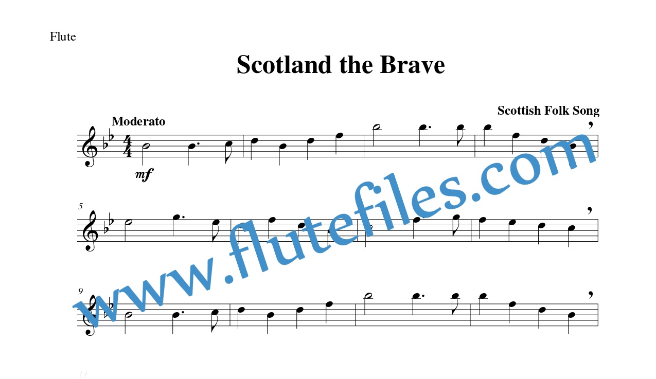 Flute part for Scotland the Brave flute solo sheet music