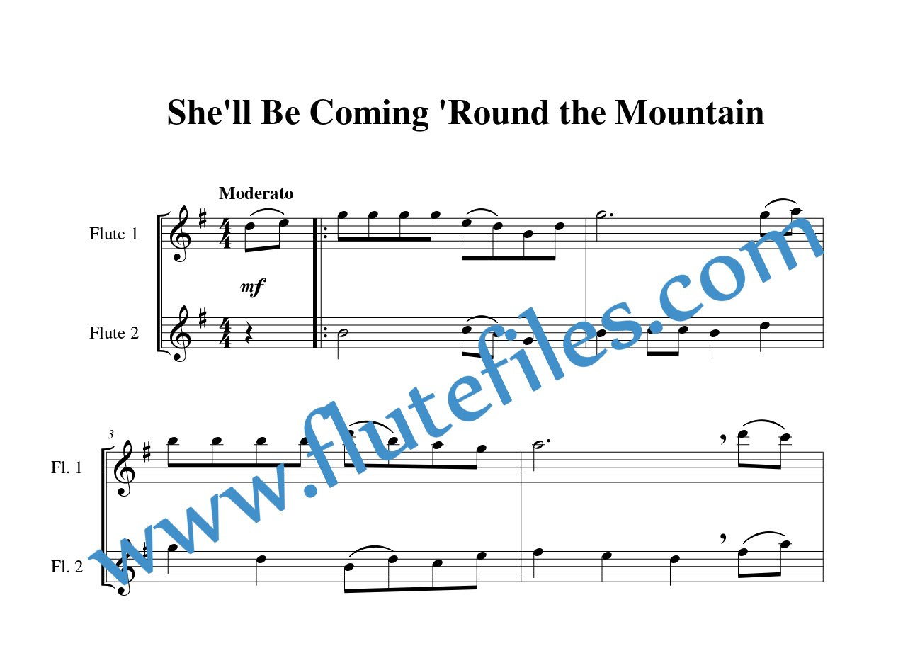 Shell Be Coming Round the Mountain flute duet sheet music