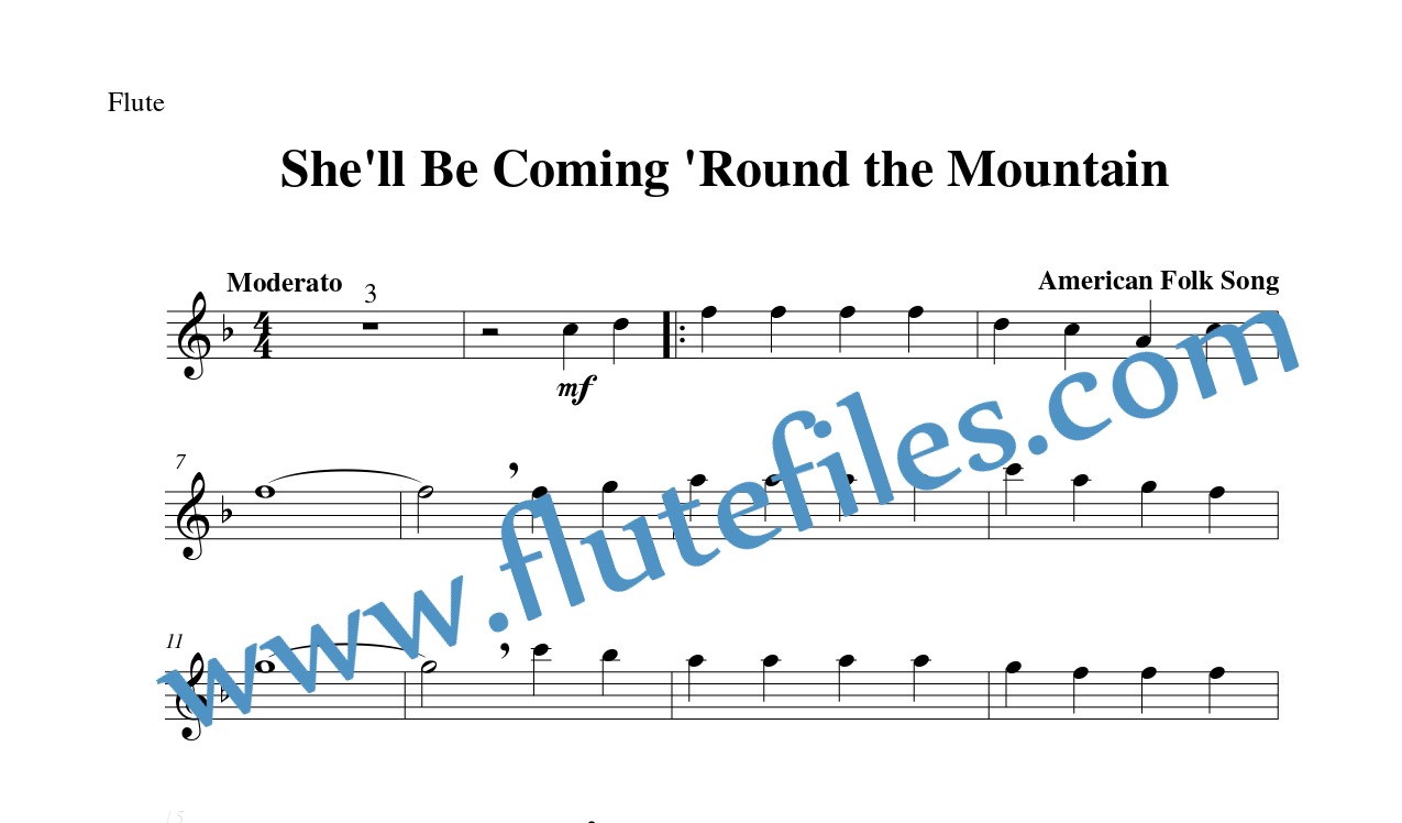 Flute part for Shell Be Coming Round the Mountain flute solo sheet music