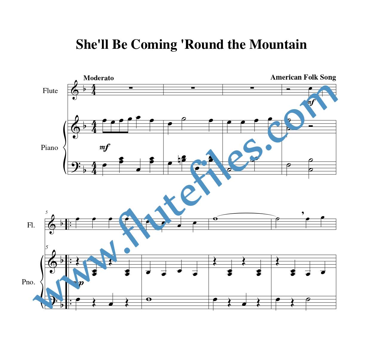 Piano accompaniment for Shell Be Coming Round the Mountain flute solo sheet music