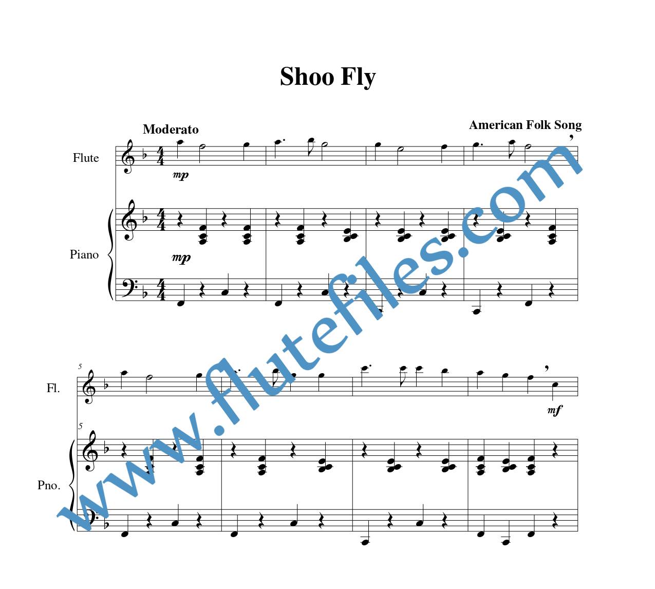 Piano accompaniment for Shoo Fly flute solo sheet music