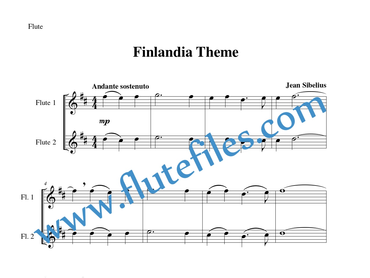 Flute part for Finlandia Theme flute duet and piano sheet music by Sibelius