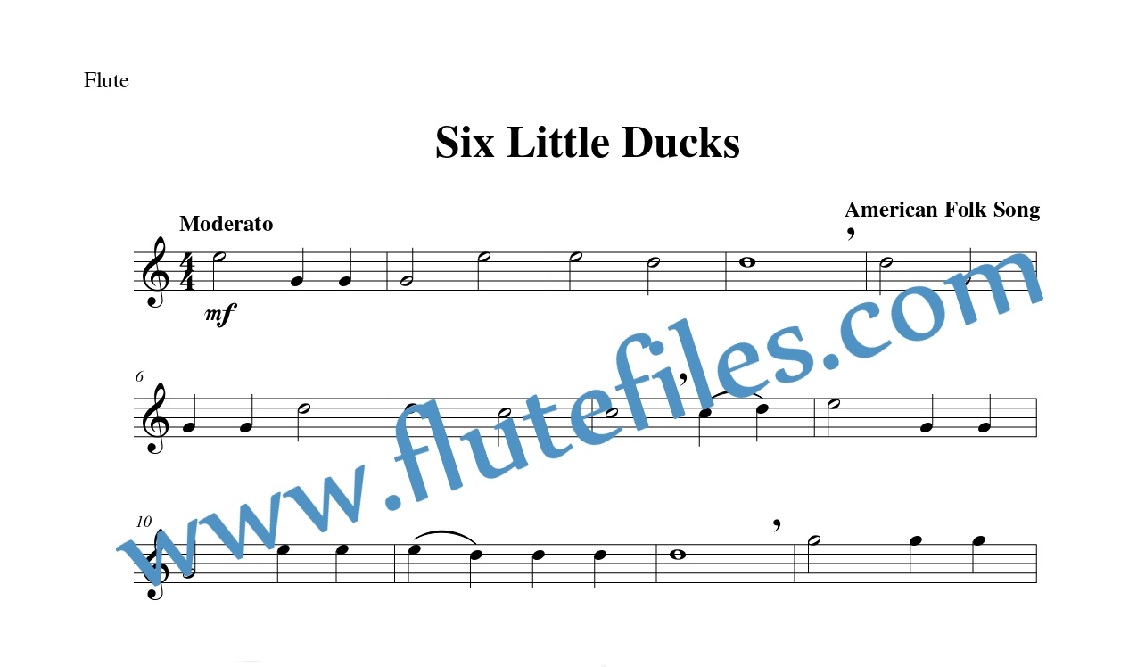 Flute part for Six Little Ducks flute solo sheet music
