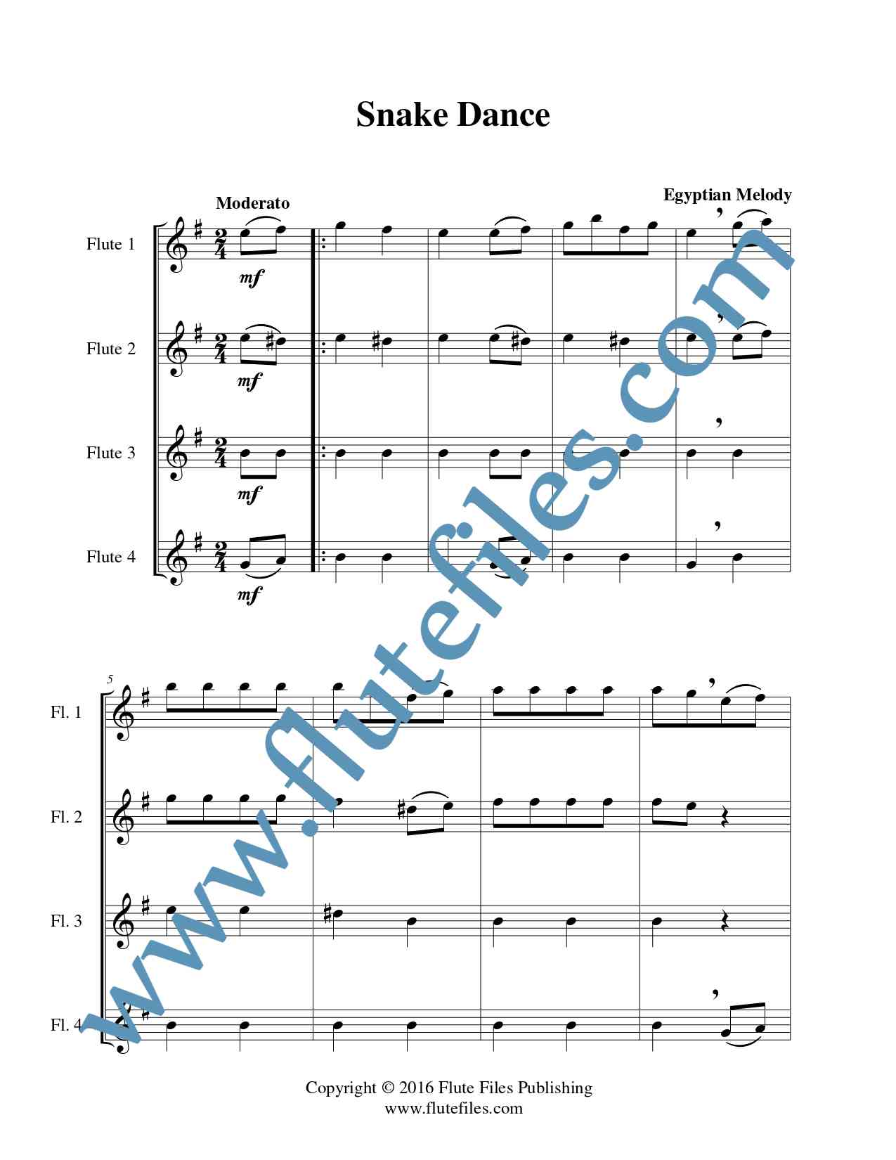 Snake Dance flute quartet sheet music