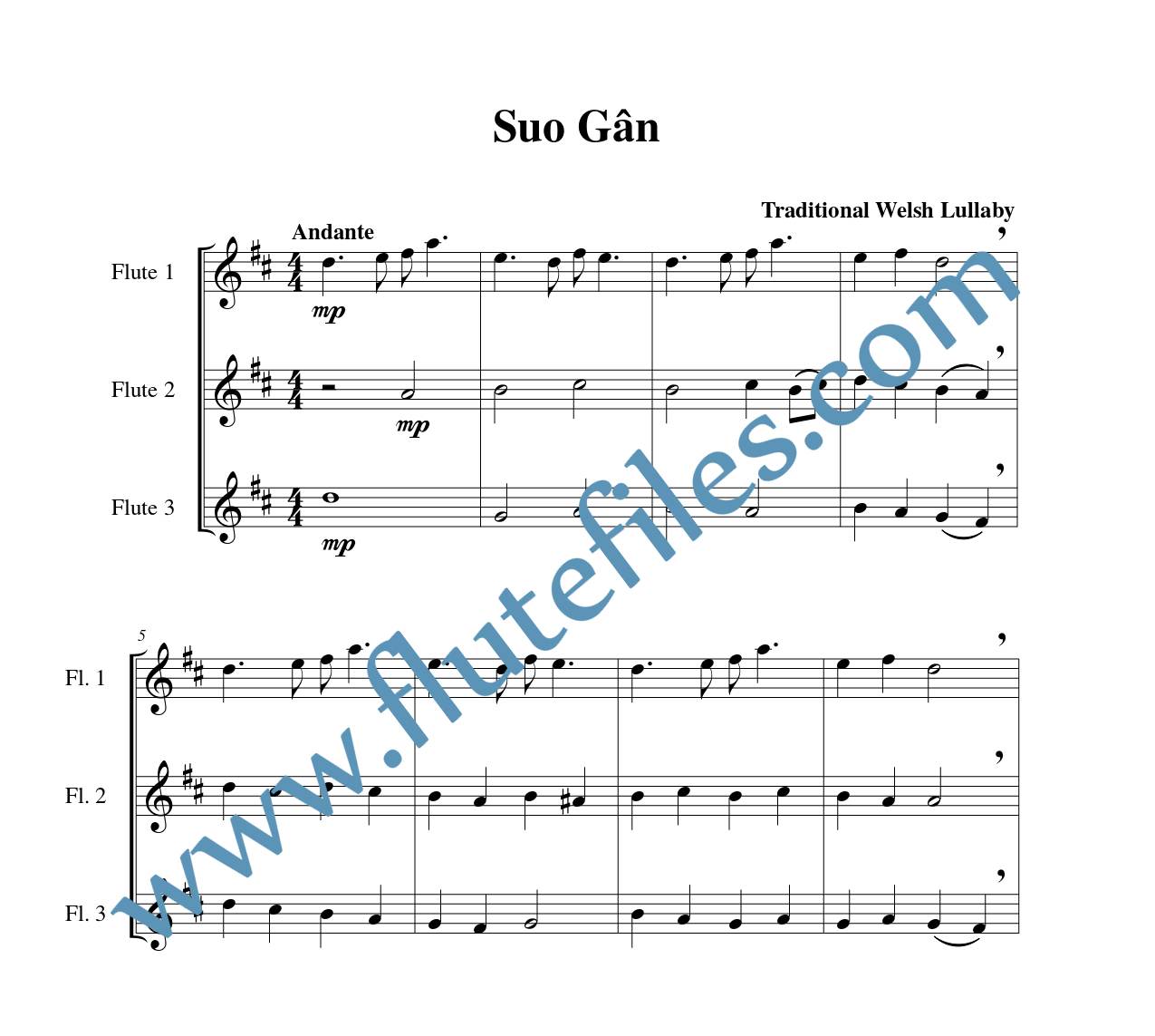 Suo Gân flute trio sheet music