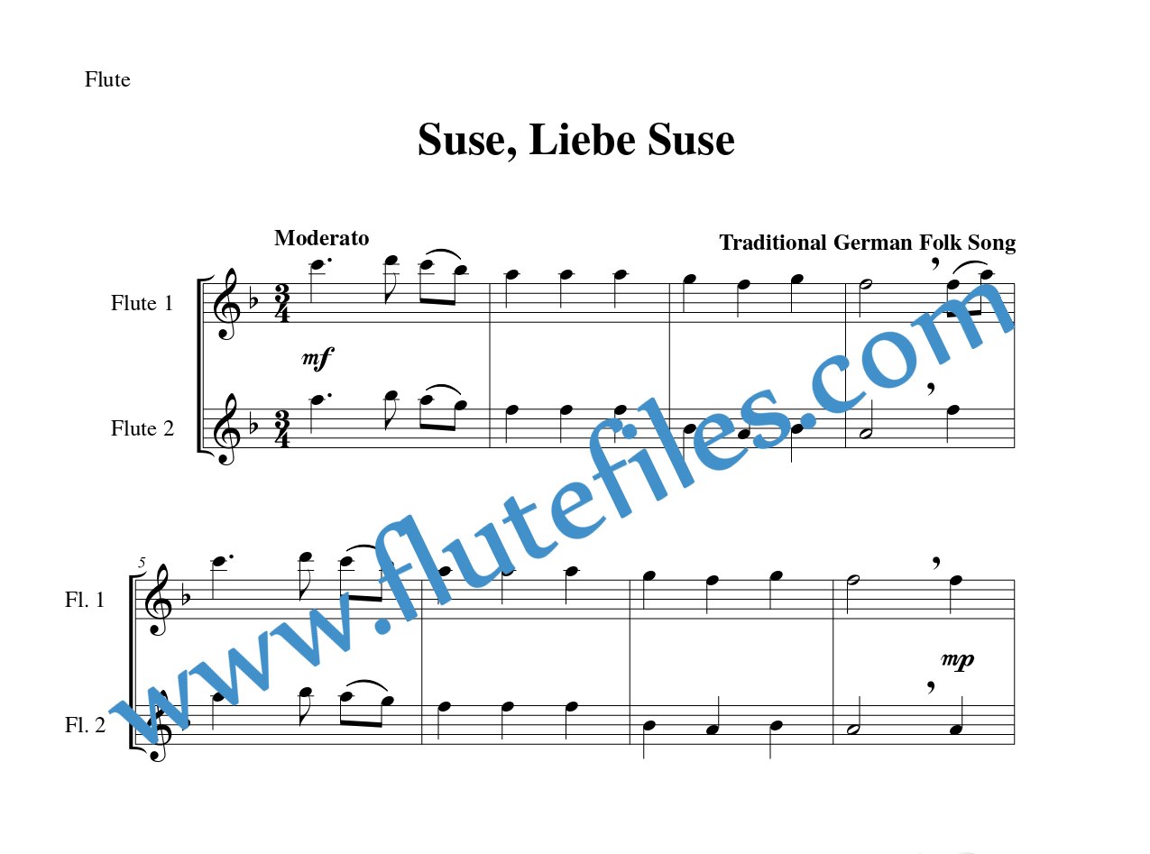 Flute part for Suse, Liebe Suse flute duet and piano sheet music