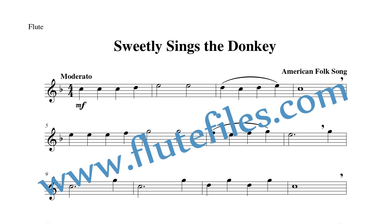 Flute part for Sweetly Sings the Donkey flute solo sheet music