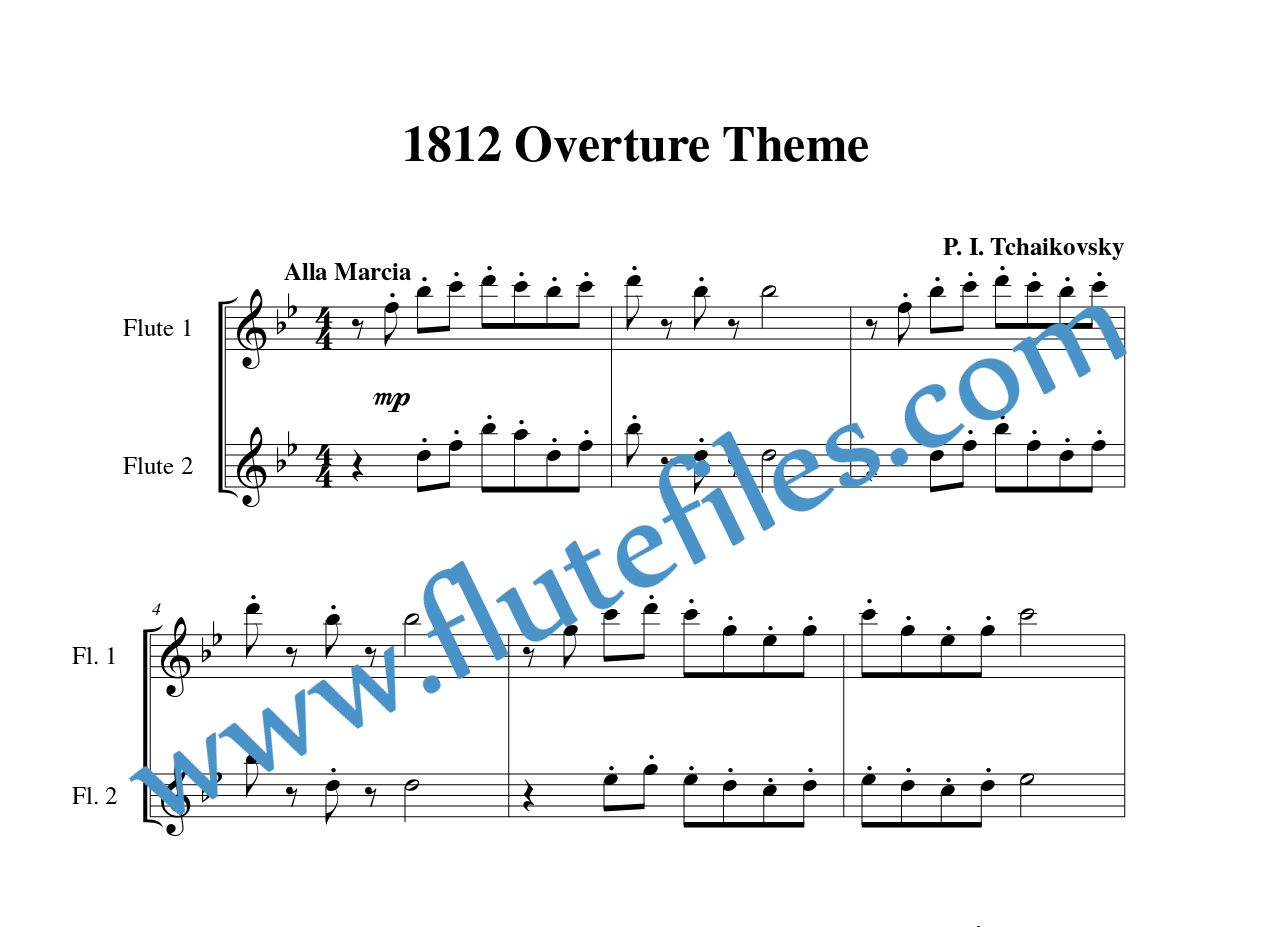 1812 Overture Theme flute duet sheet music by Tchaikovsky